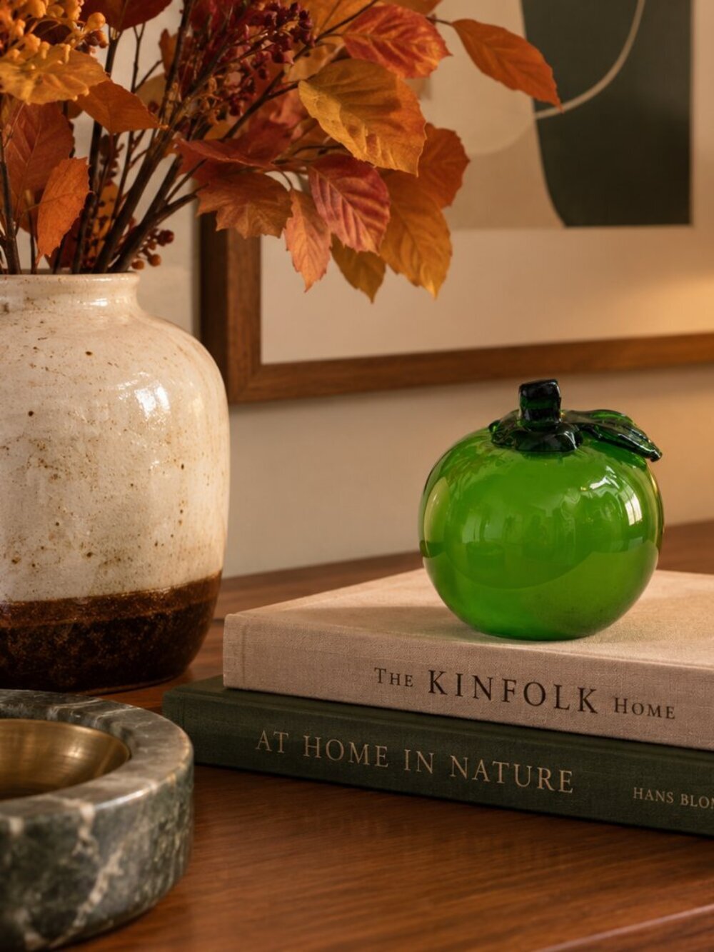 Vintage MCM Hand Blown Green‎ Apple Glass Fruit